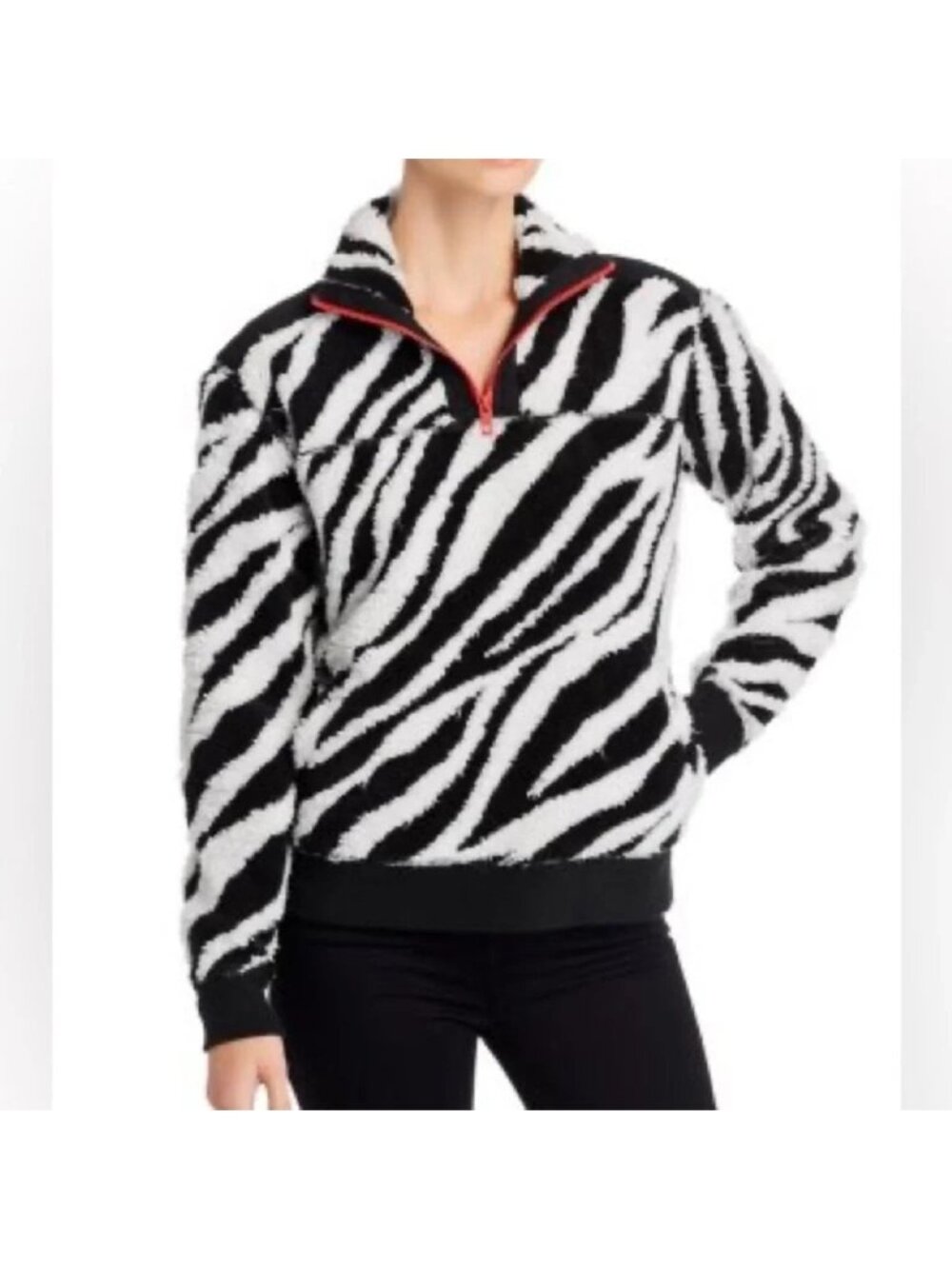 Rag & Bone Black White Zebra Sherpa Half Zip Pullover Jacket - Large
